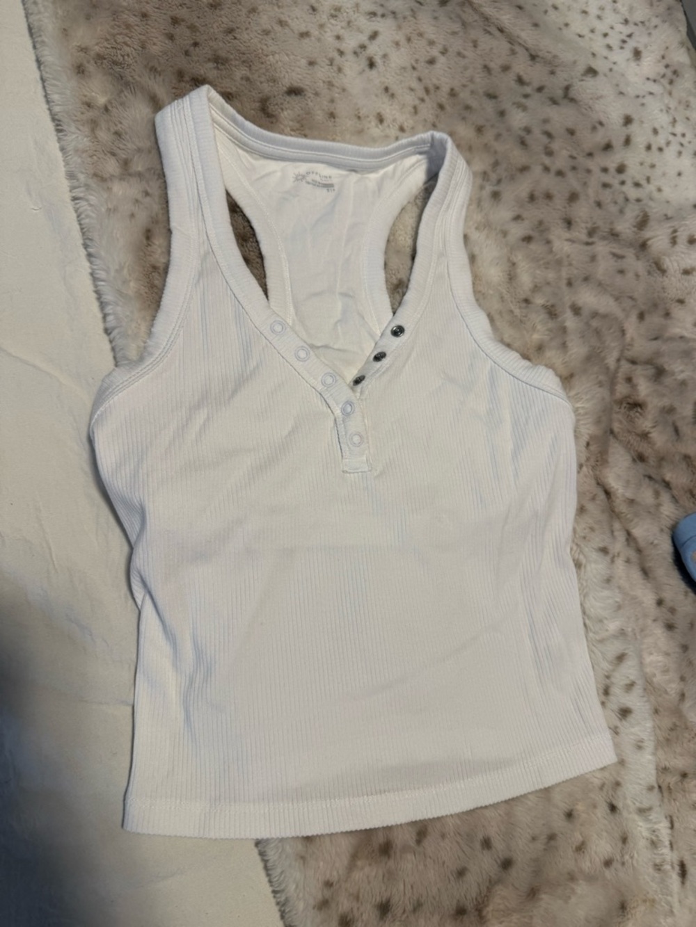 Aerie Offline- Ribbed White Henley Racerback Tank Top